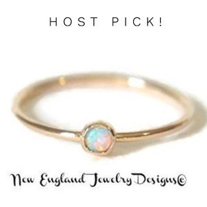 Gold tiny 3mm fire opal gemstone stacking ring